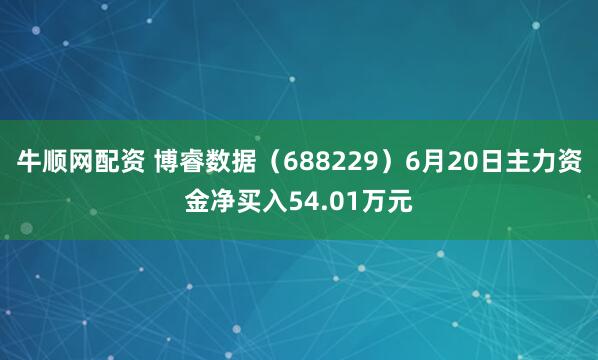 牛顺网配资 博睿数据（688229）6月20日主力资金净买入54.01万元